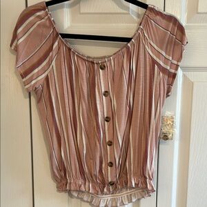 Mudd Pink Blouse with Ruffled Sleeves and Buttoned Front